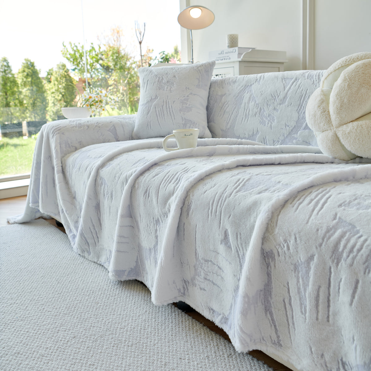 Plüsch Kunstfell Warm Sofaüberwurf mit Wellen Jacquard Texturierten De – Slipcover KAS™