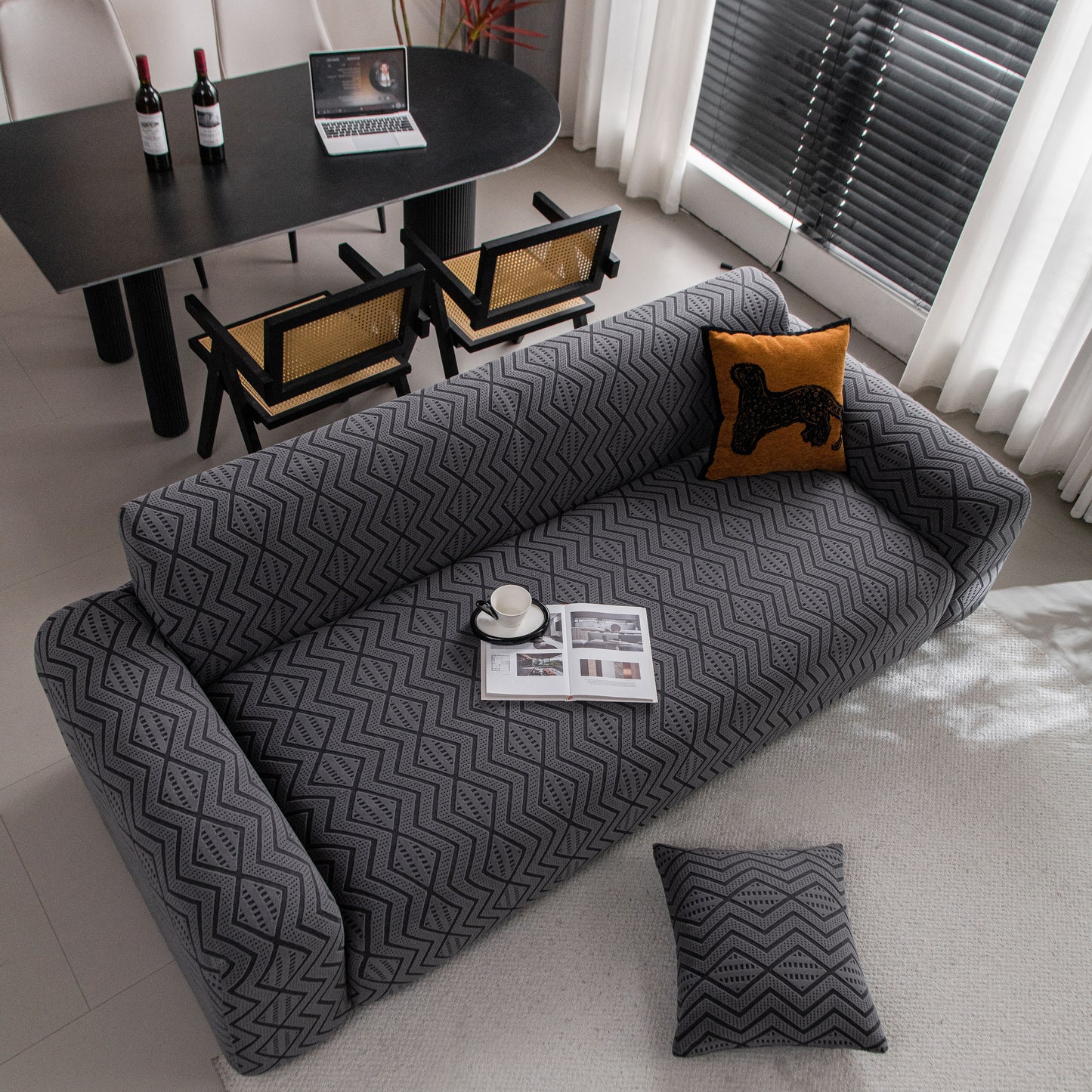 Modern Geometric Jacquard Sofa Slipcover, High Stretch 1-Piece Textured Couch Cover