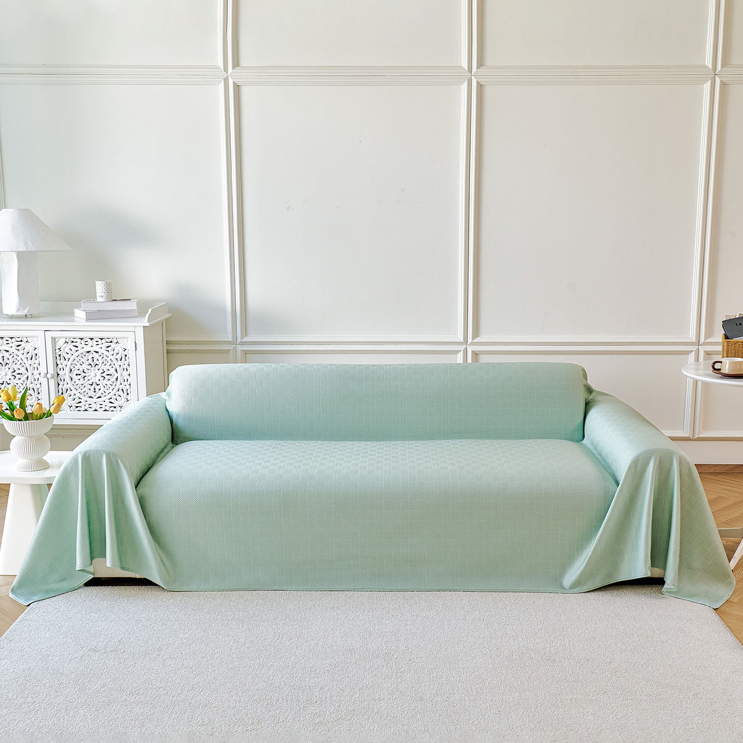 Cooling Ice Silk Soft Sofa Cover Blanket, Woven Geometric Textured Modern Couch Cover