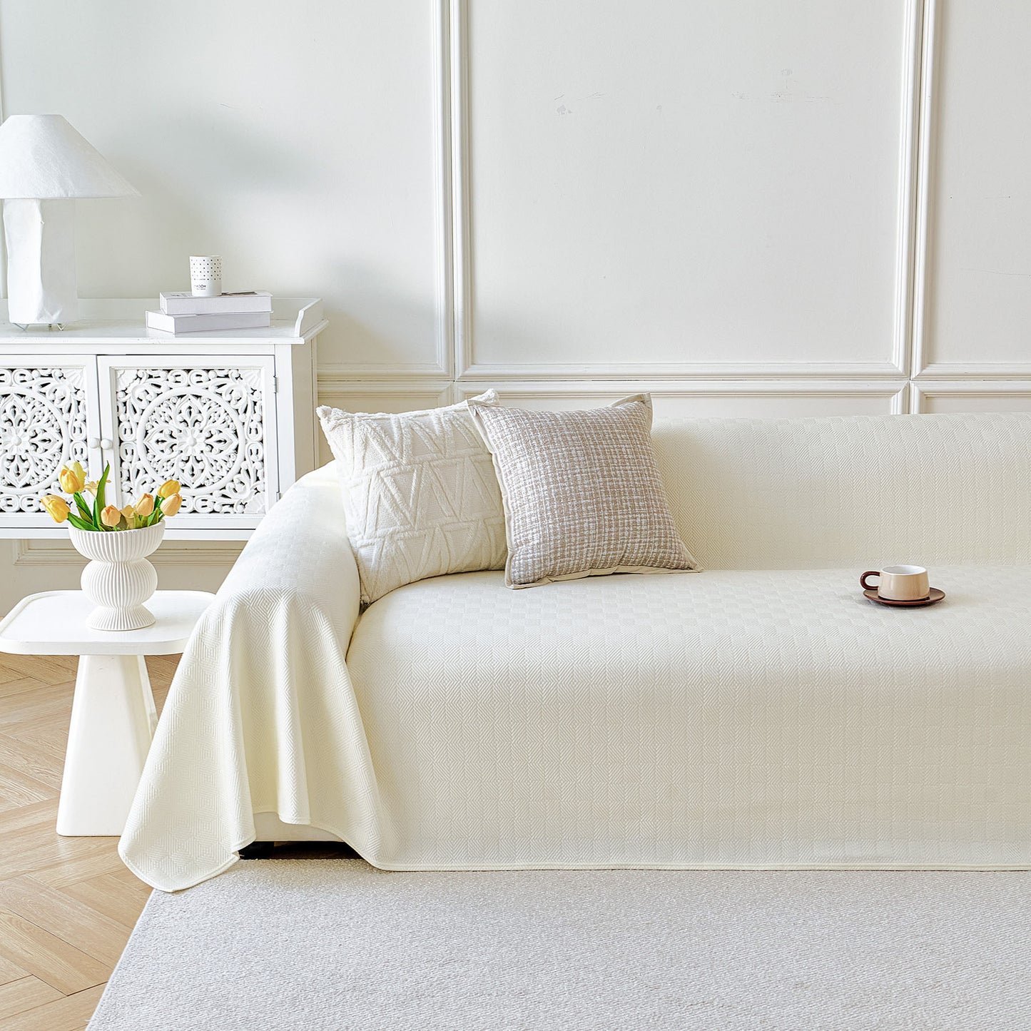 Cooling Ice Silk Soft Sofa Cover Blanket, Woven Geometric Textured Modern Couch Cover