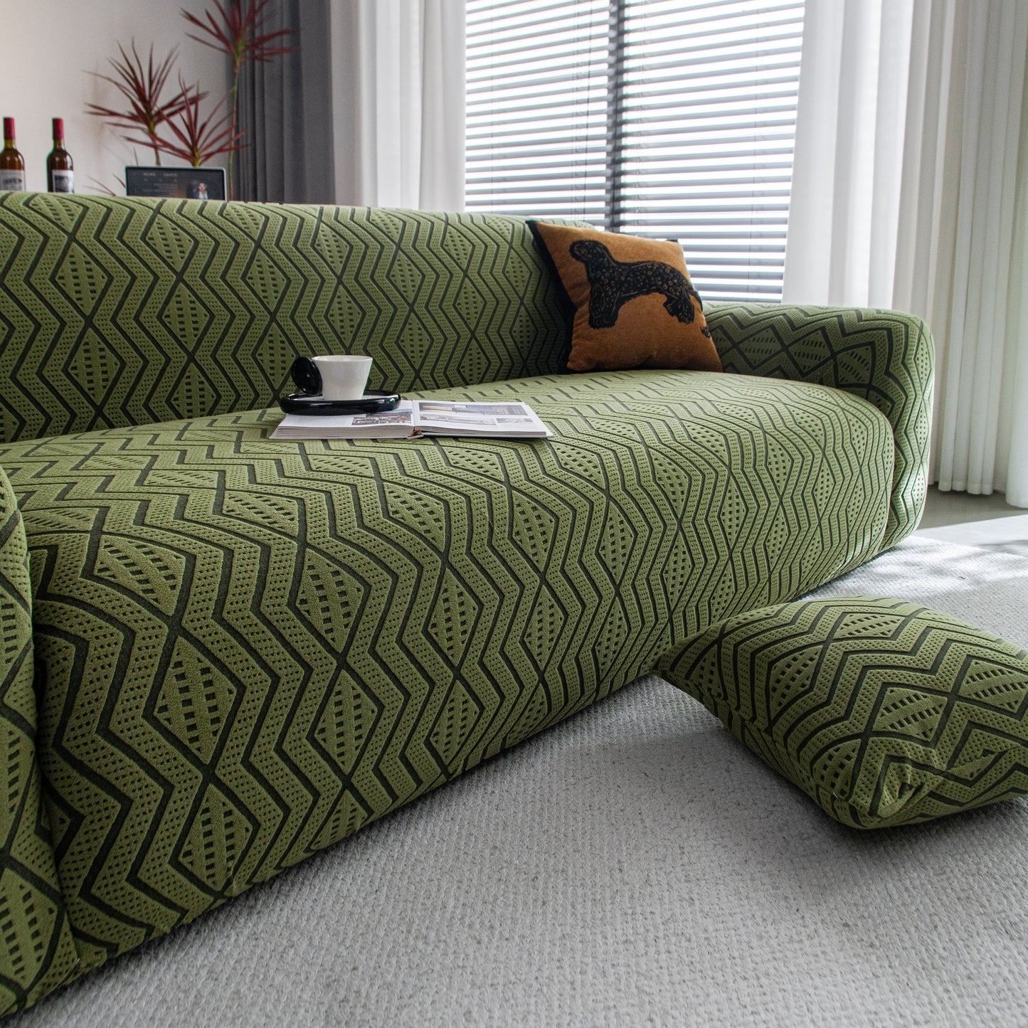 Modern Geometric Jacquard Sofa Slipcover, High Stretch 1-Piece Textured Couch Cover