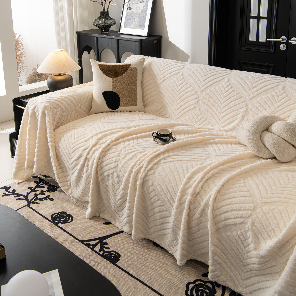 Winterweiche Plüsch-Fleece-Sofadecke mit Blättern Jacquard Couchbezüge – Slipcover KAS™