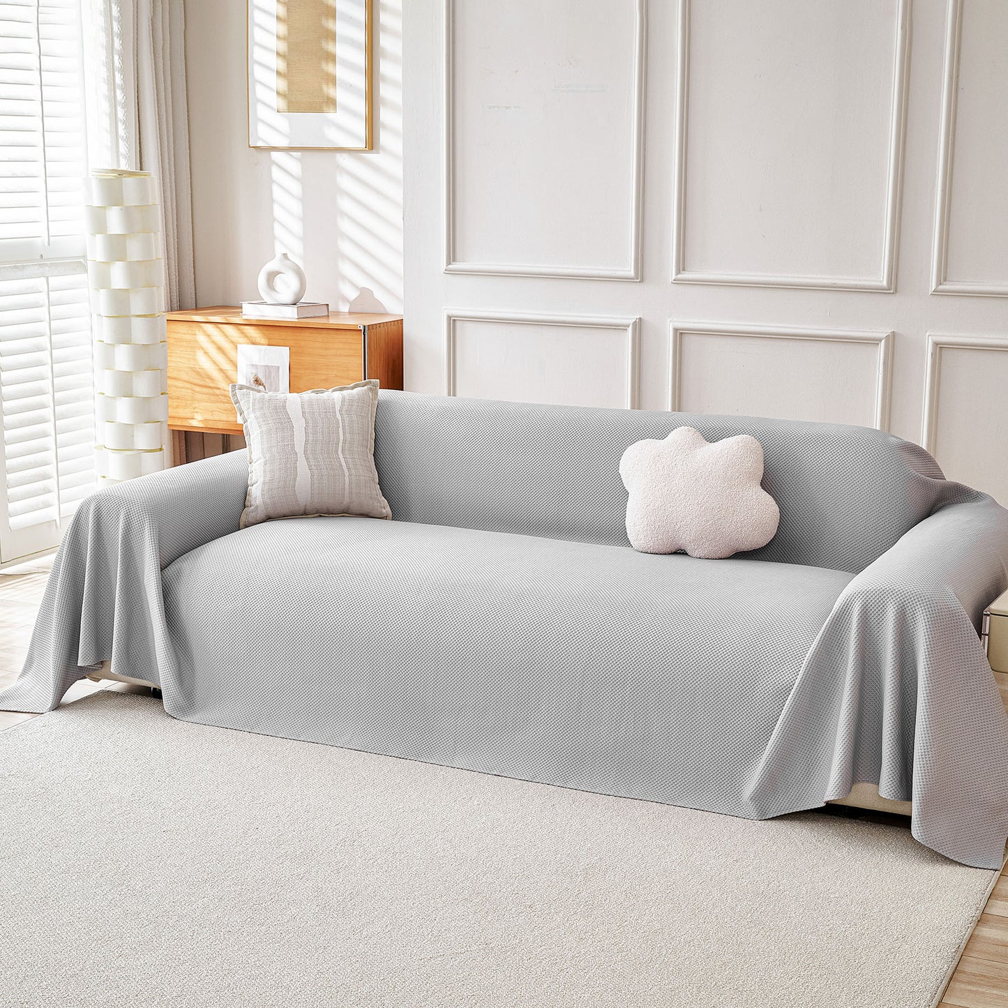 Cooling Ice Silk Knit Couch Cover, Breathable Pet Friendly Soft Throw Cover for Sofas