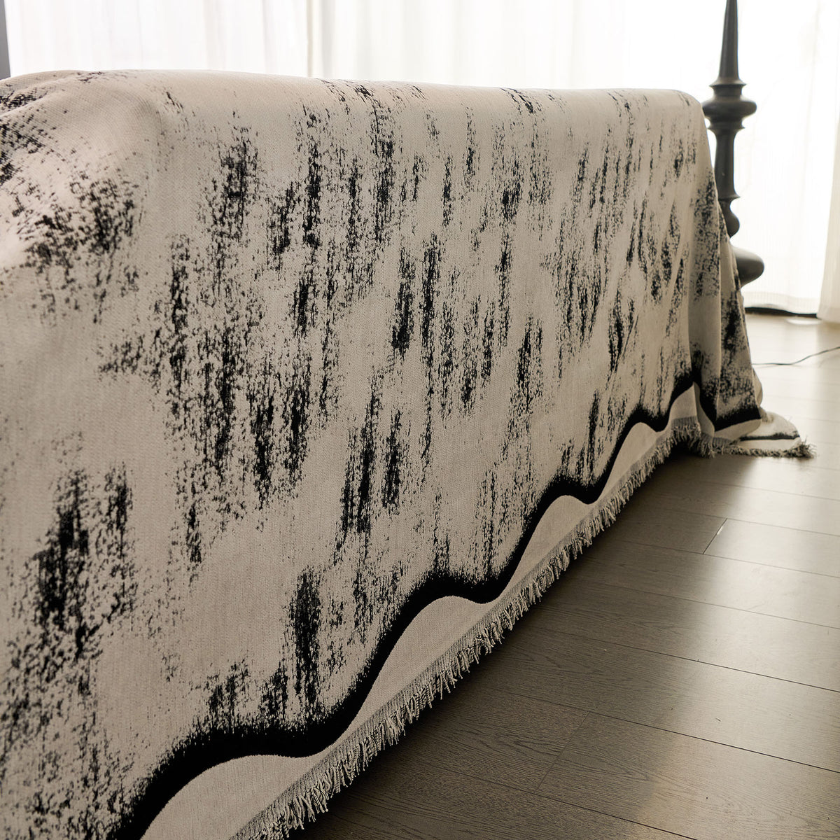 Oversized Abstract Brushstroke Sofa Throw Cover, Woven L Shaped Sectional Couch Cover