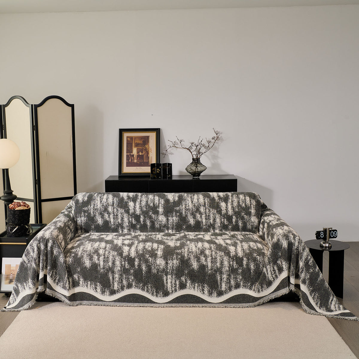 Oversized Abstract Brushstroke Sofa Throw Cover, Woven L Shaped Sectional Couch Cover