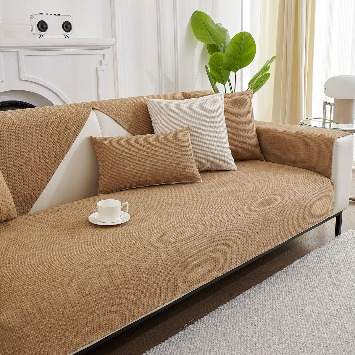 Water-Resistant Waffle Textured Sofa Cover, Non-Slip Couch Protector for Pets & Kids