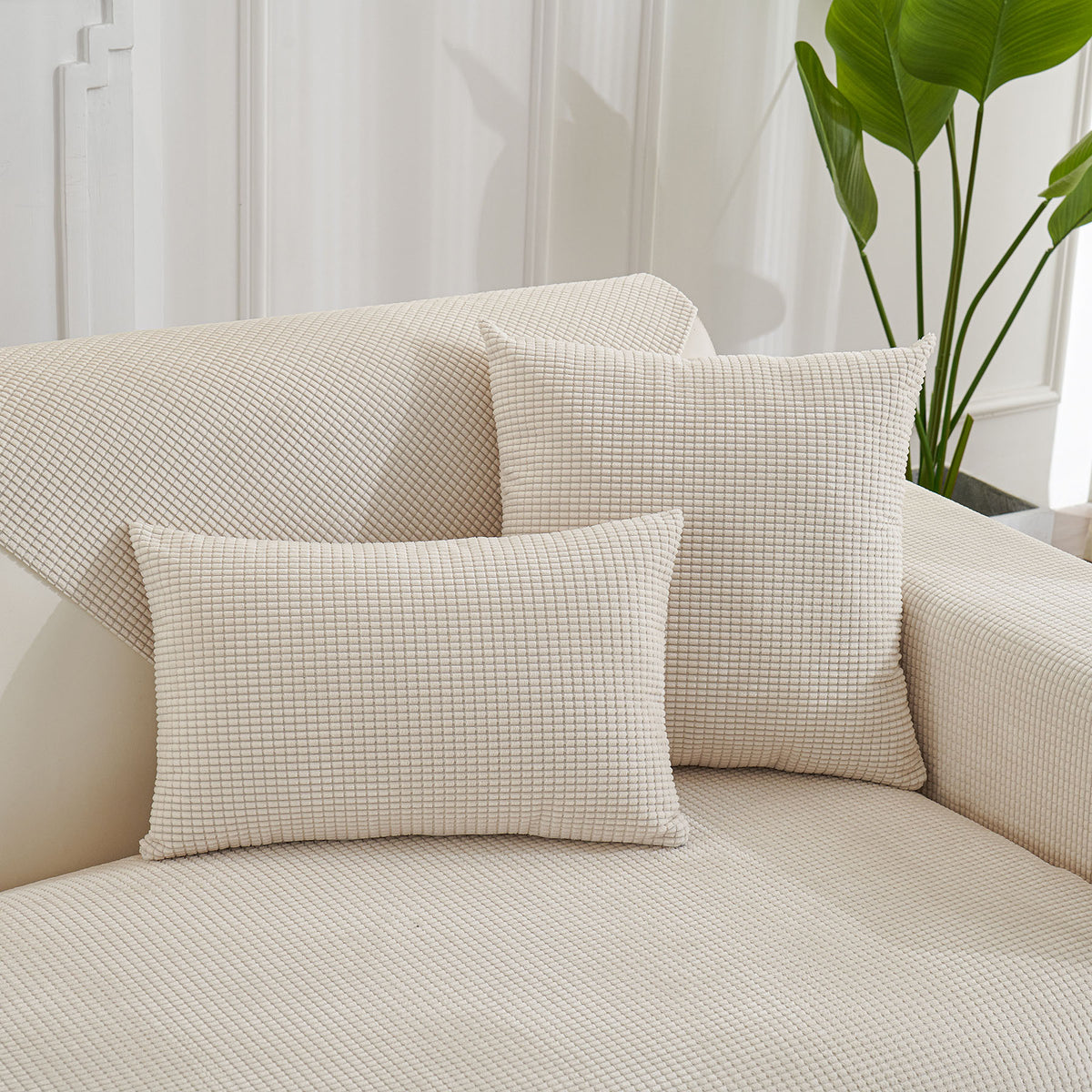 Water-Resistant Waffle Textured Sofa Cover, Non-Slip Couch Protector for Pets & Kids