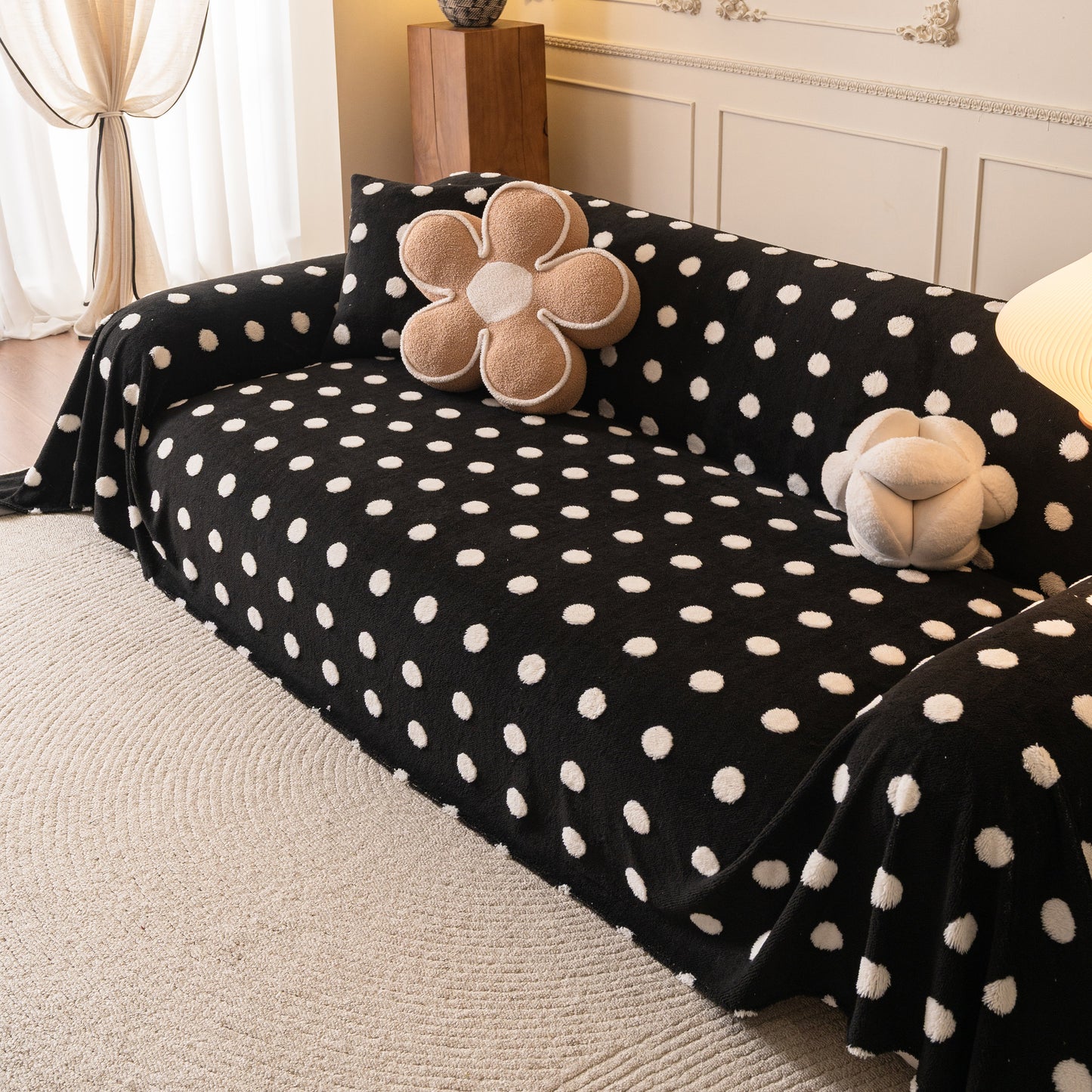 Plush Fleece Sofa Cover Throw, Soft Textured Polka Dot Couch Protector Blanket for Pets