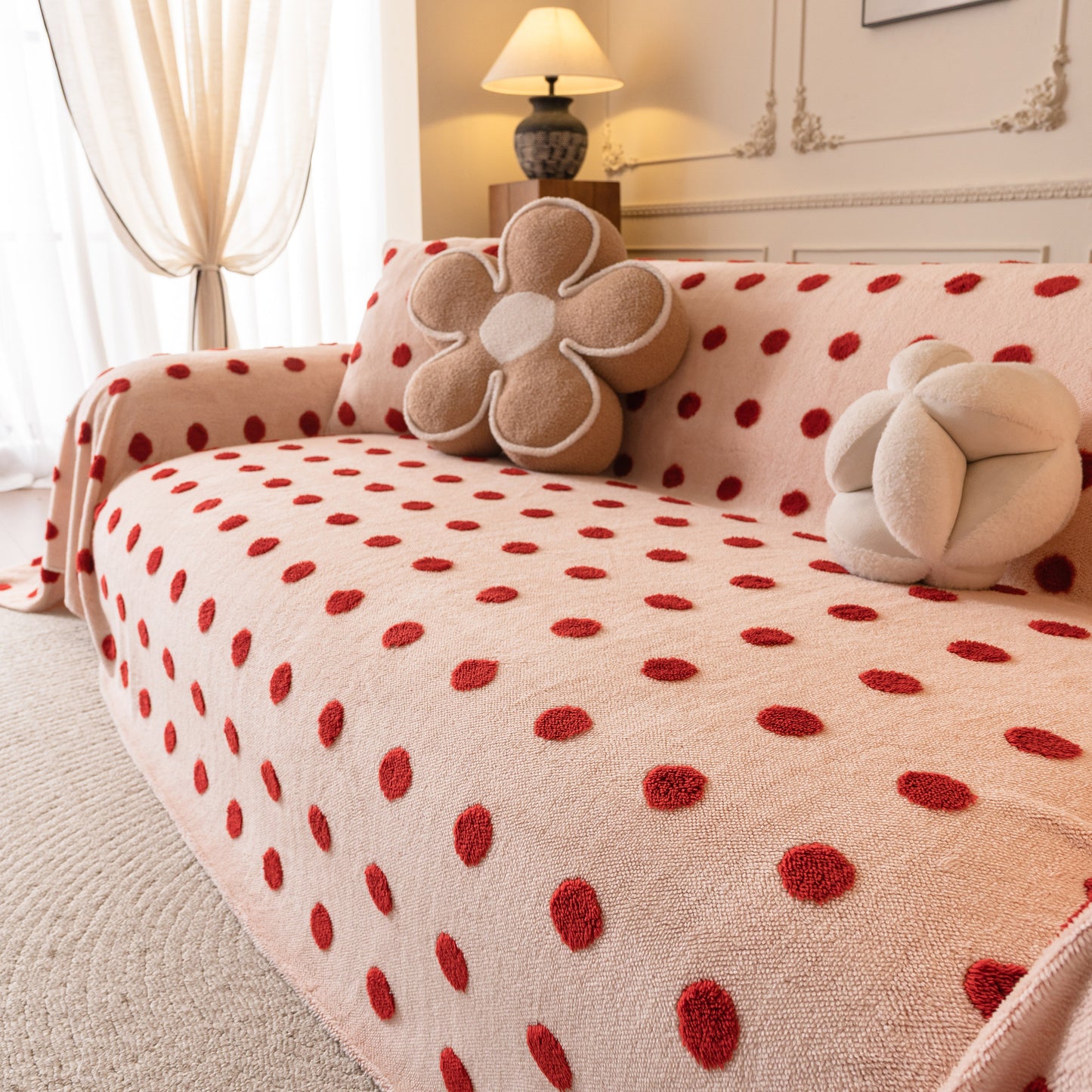 Plush Fleece Sofa Cover Throw, Soft Textured Polka Dot Couch Protector Blanket for Pets