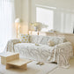 Boho Botanical Plush Sofa Throw Cover, Textured Leaf Pattern Slip Covers for Furniture