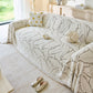 Boho Botanical Plush Sofa Throw Cover, Textured Leaf Pattern Slip Covers for Furniture