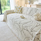 Boho Botanical Plush Sofa Throw Cover, Textured Leaf Pattern Slip Covers for Furniture