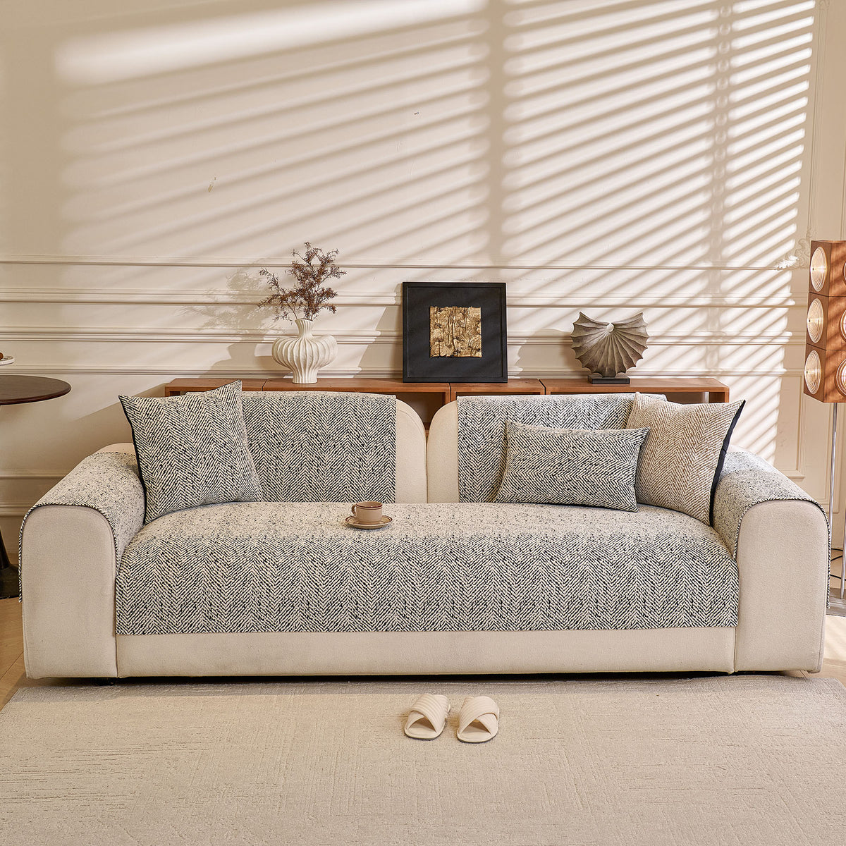 Chenille Herringbone Sofa Protector, Soft Non-Slip Couch Cover with Silicone Backing