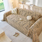 Boho Botanical Plush Sofa Throw Cover, Textured Leaf Pattern Slip Covers for Furniture