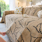 Boho Botanical Plush Sofa Throw Cover, Textured Leaf Pattern Slip Covers for Furniture