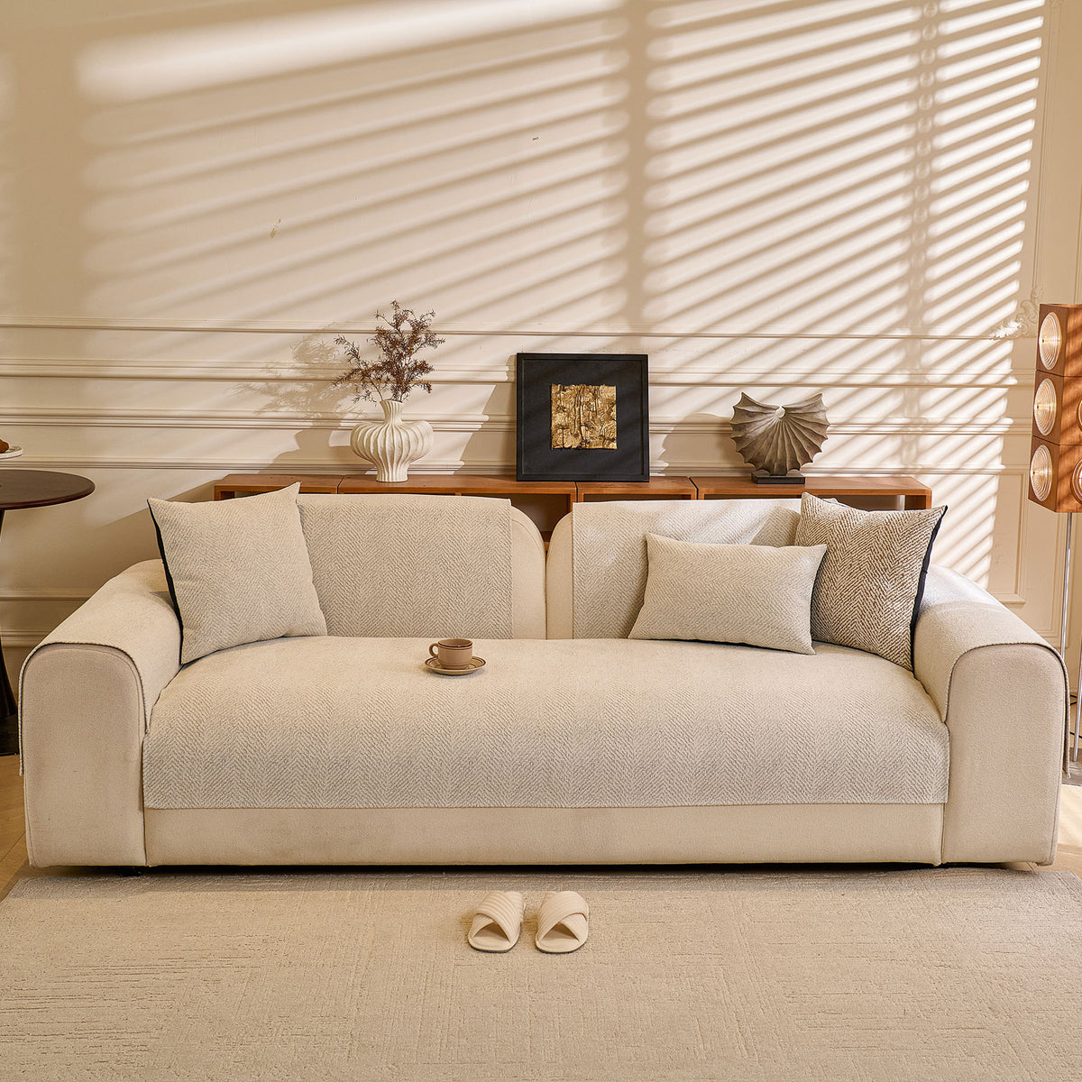 Chenille Herringbone Sofa Protector, Soft Non-Slip Couch Cover with Silicone Backing