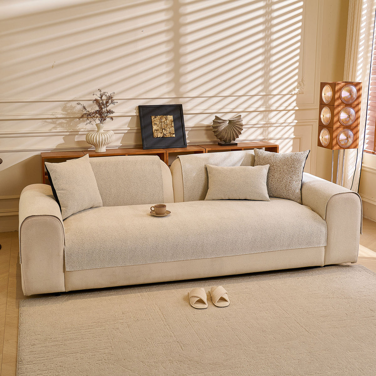 Chenille Herringbone Sofa Protector, Soft Non-Slip Couch Cover with Silicone Backing