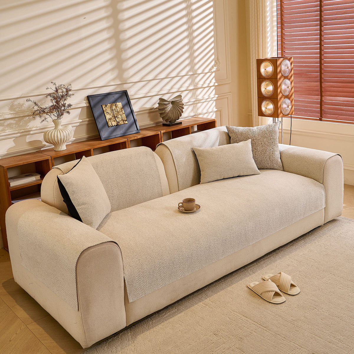Chenille Herringbone Sofa Protector, Soft Non-Slip Couch Cover with Silicone Backing