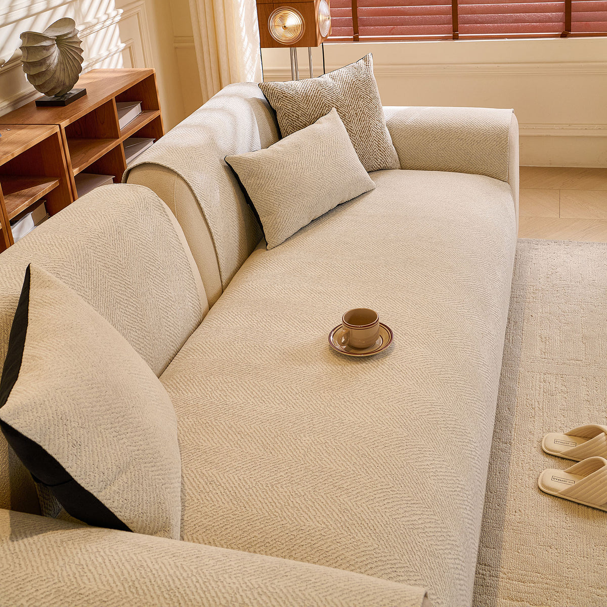 Chenille Herringbone Sofa Protector, Soft Non-Slip Couch Cover with Silicone Backing