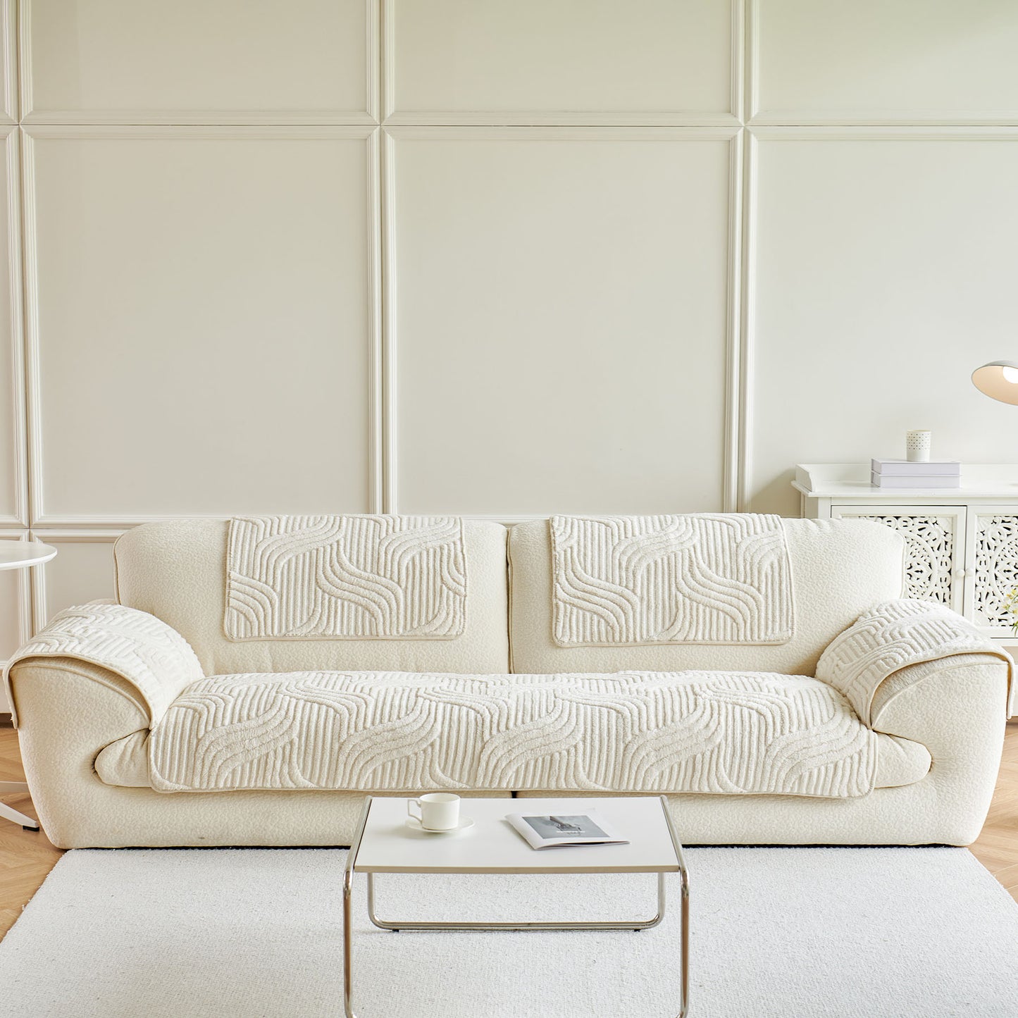 Luxury Plush Non-Slip Sofa Covers, Soft Fuzzy Embossed Sofa Topper & Seat Covers