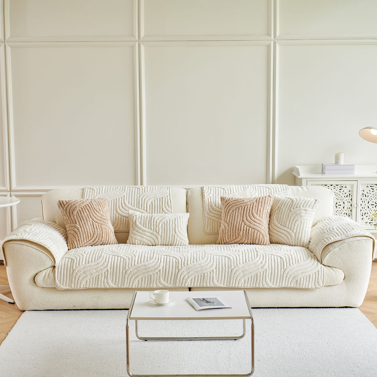 Luxury Plush Non-Slip Sofa Covers, Soft Fuzzy Embossed Sofa Topper & Seat Covers