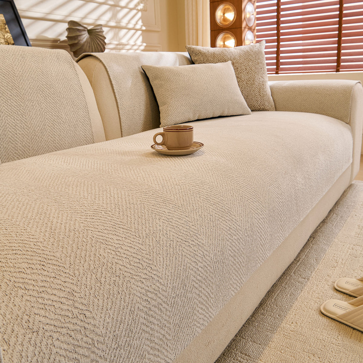 Chenille Herringbone Sofa Protector, Soft Non-Slip Couch Cover with Silicone Backing