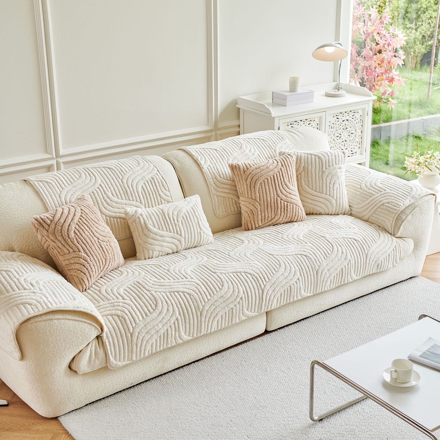 Luxury Plush Non-Slip Sofa Covers, Soft Fuzzy Embossed Sofa Topper & Seat Covers