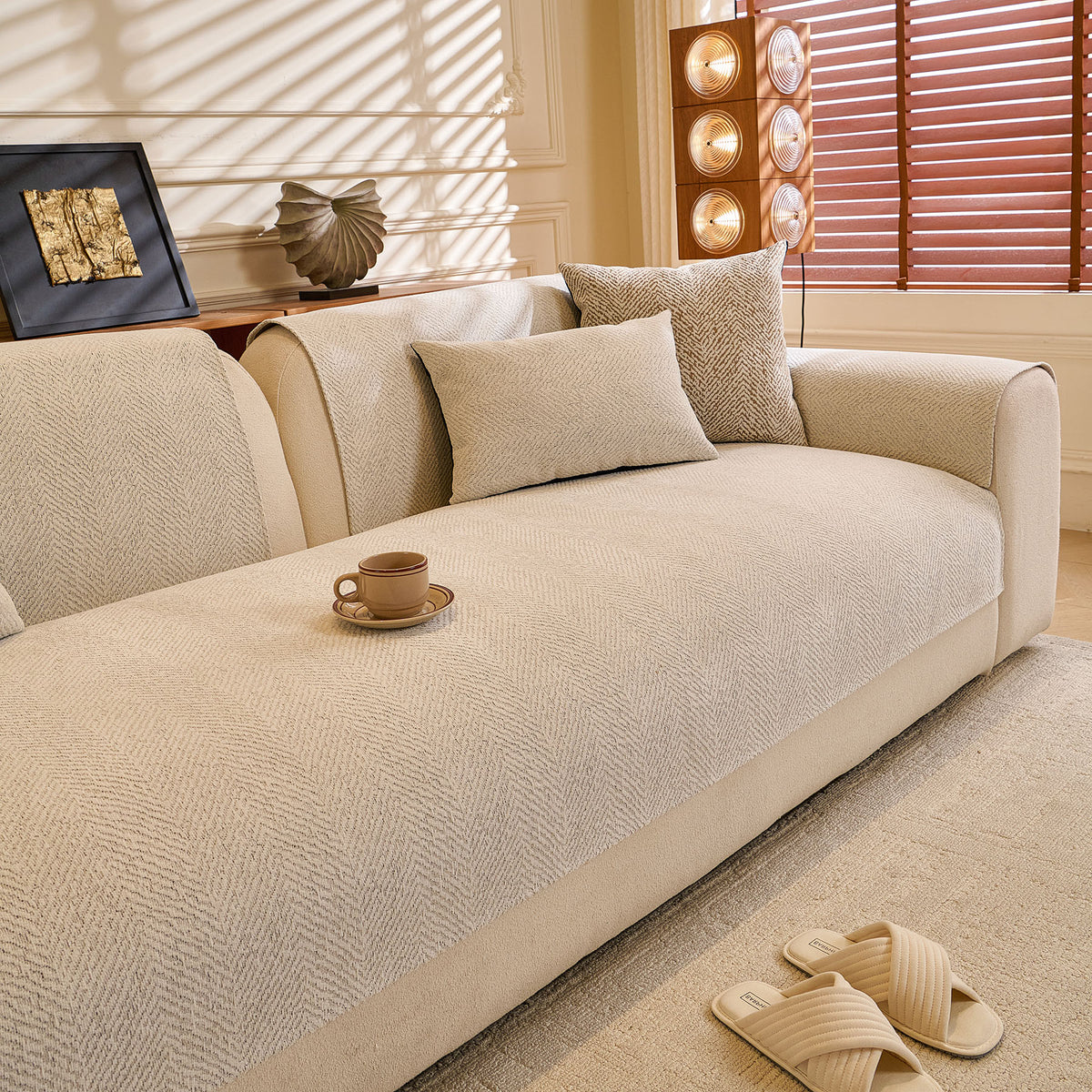 Chenille Herringbone Sofa Protector, Soft Non-Slip Couch Cover with Silicone Backing