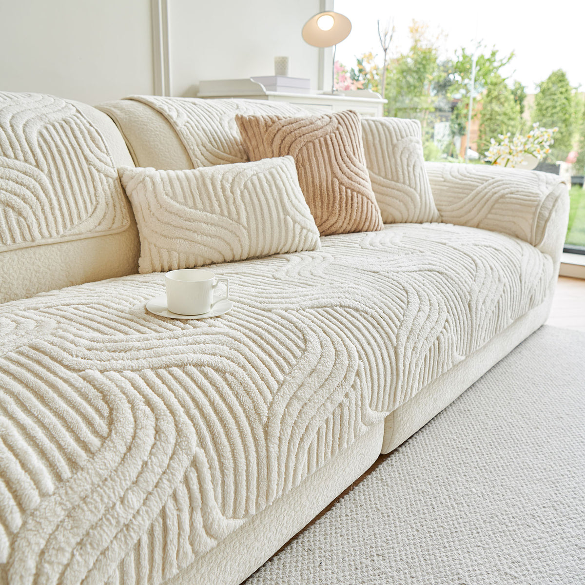 Luxury Plush Non-Slip Sofa Covers, Soft Fuzzy Embossed Sofa Topper & Seat Covers