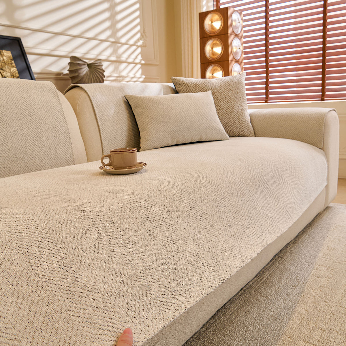 Chenille Herringbone Sofa Protector, Soft Non-Slip Couch Cover with Silicone Backing