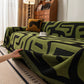 Modern Boho Chenille Sofa Cover Throw Blanket, Abstract Geometric Pattern Couch Cover