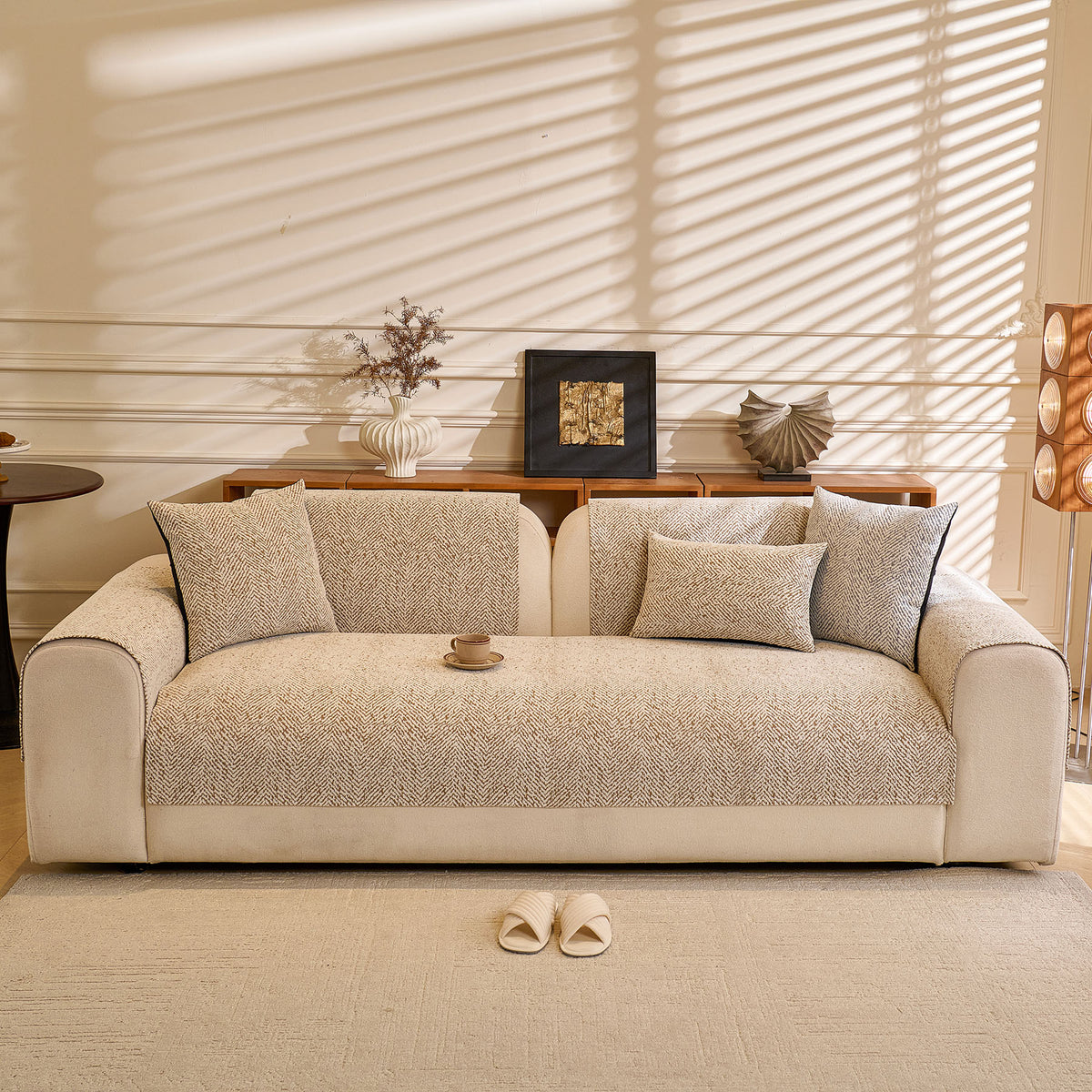 Chenille Herringbone Sofa Protector, Soft Non-Slip Couch Cover with Silicone Backing