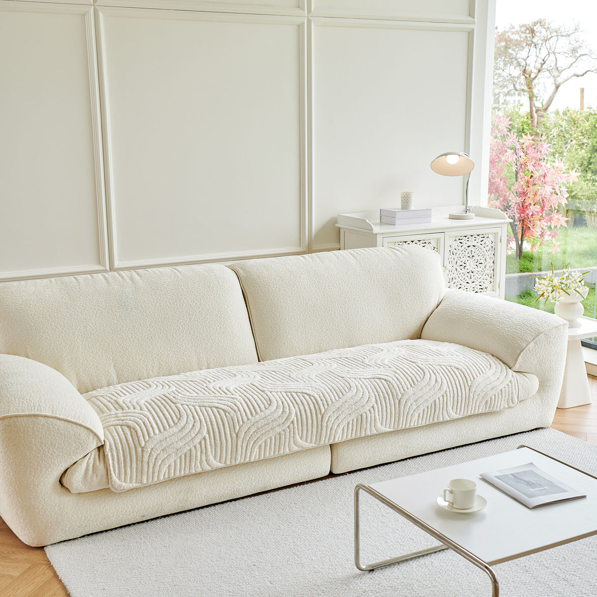 Luxury Plush Non-Slip Sofa Covers, Soft Fuzzy Embossed Sofa Topper & Seat Covers