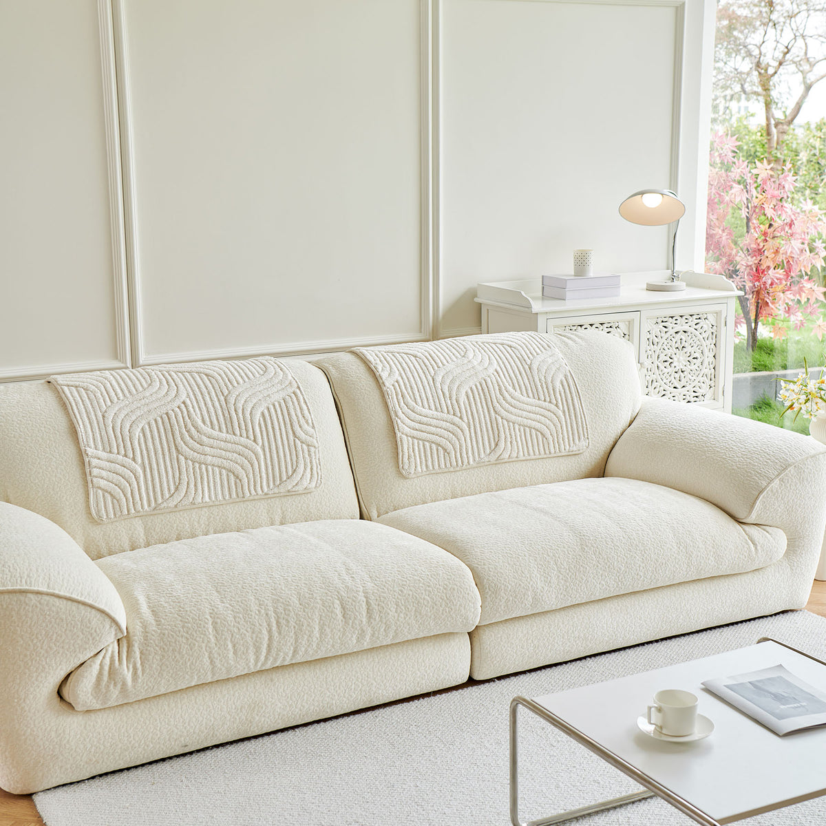 Luxury Plush Non-Slip Sofa Covers, Soft Fuzzy Embossed Sofa Topper & Seat Covers