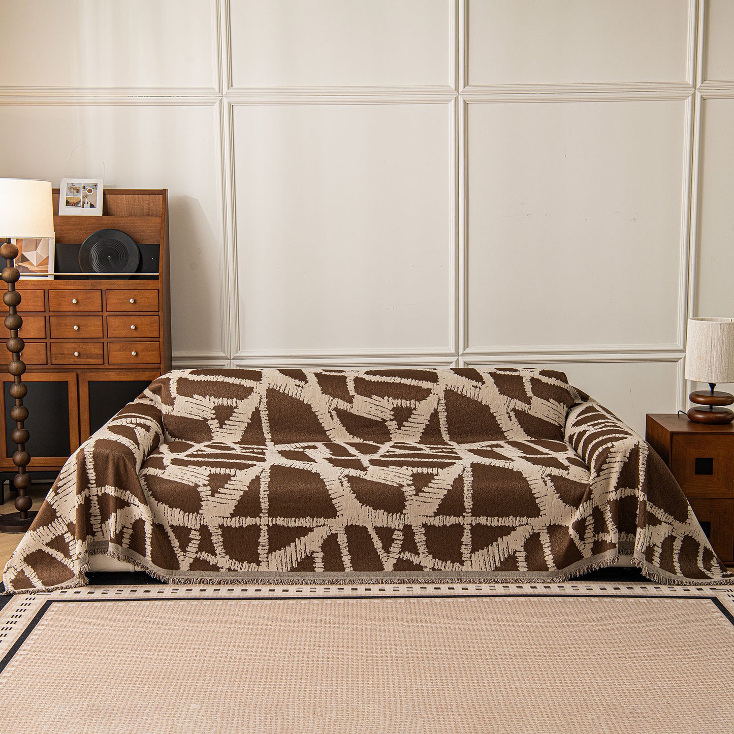 Modern Chenille Bold Abstract Pattern Sofa Cover, Artistic Decorative Furniture Cover