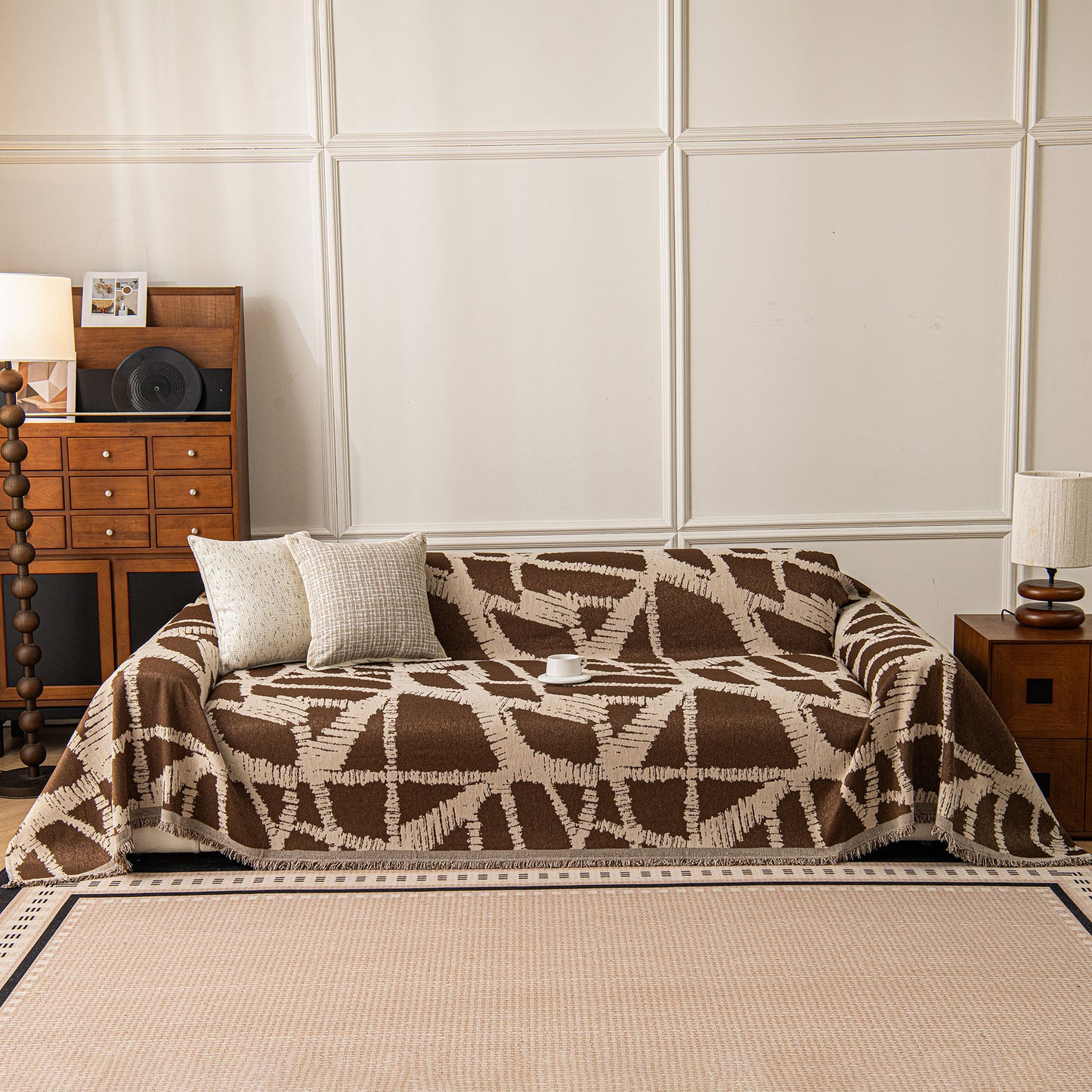 Modern Chenille Bold Abstract Pattern Sofa Cover, Artistic Decorative Furniture Cover