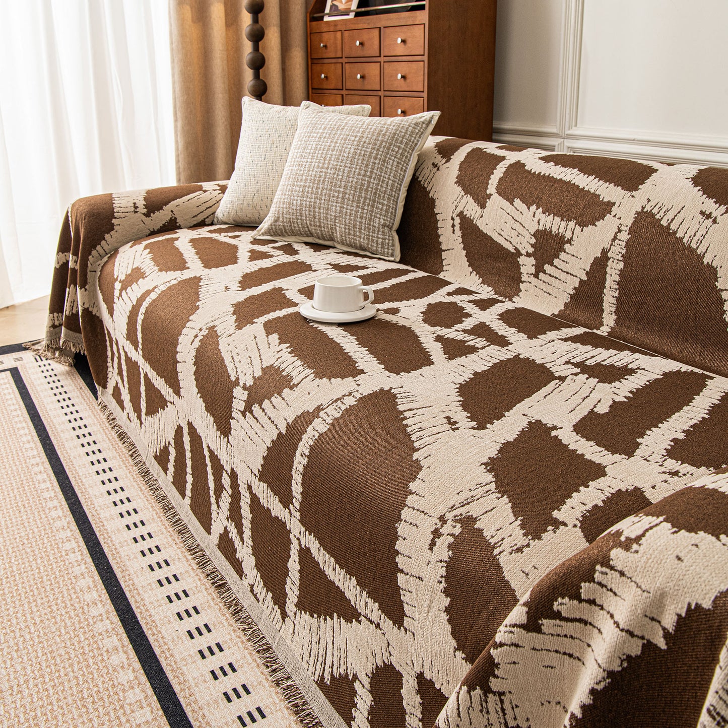 Modern Chenille Bold Abstract Pattern Sofa Cover, Artistic Decorative Furniture Cover