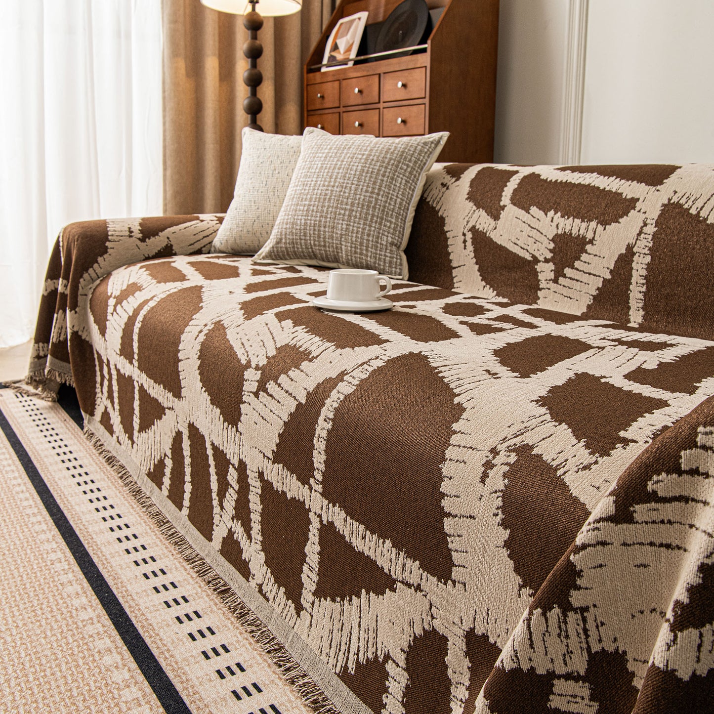 Modern Chenille Bold Abstract Pattern Sofa Cover, Artistic Decorative Furniture Cover
