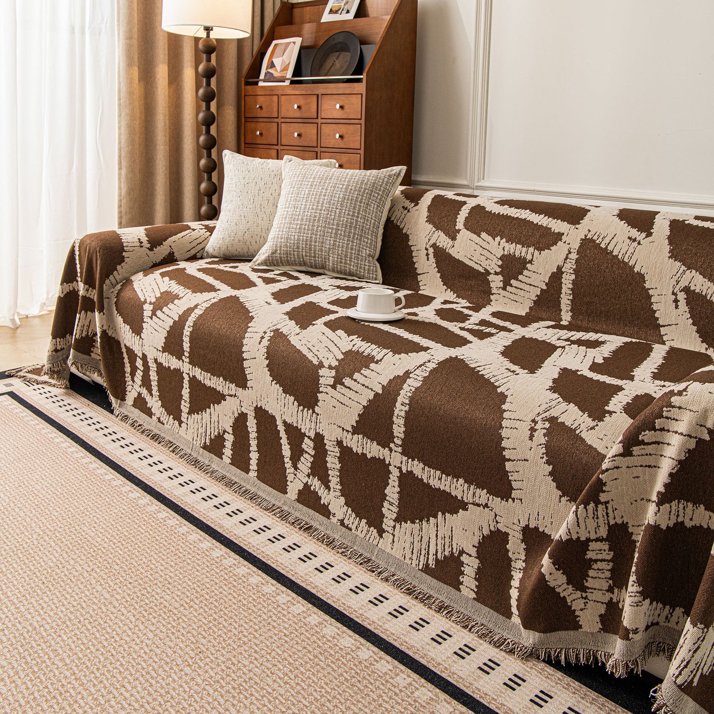 Modern Chenille Bold Abstract Pattern Sofa Cover, Artistic Decorative Furniture Cover