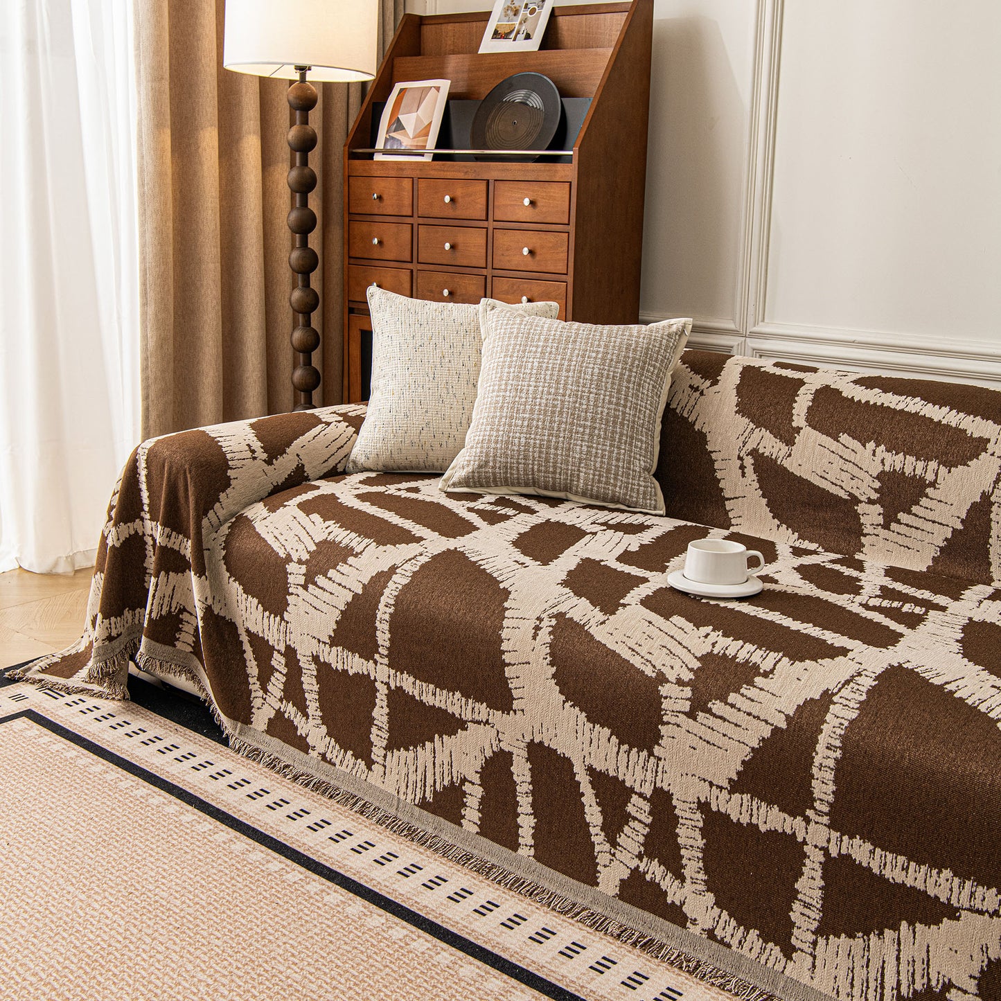 Modern Chenille Bold Abstract Pattern Sofa Cover, Artistic Decorative Furniture Cover