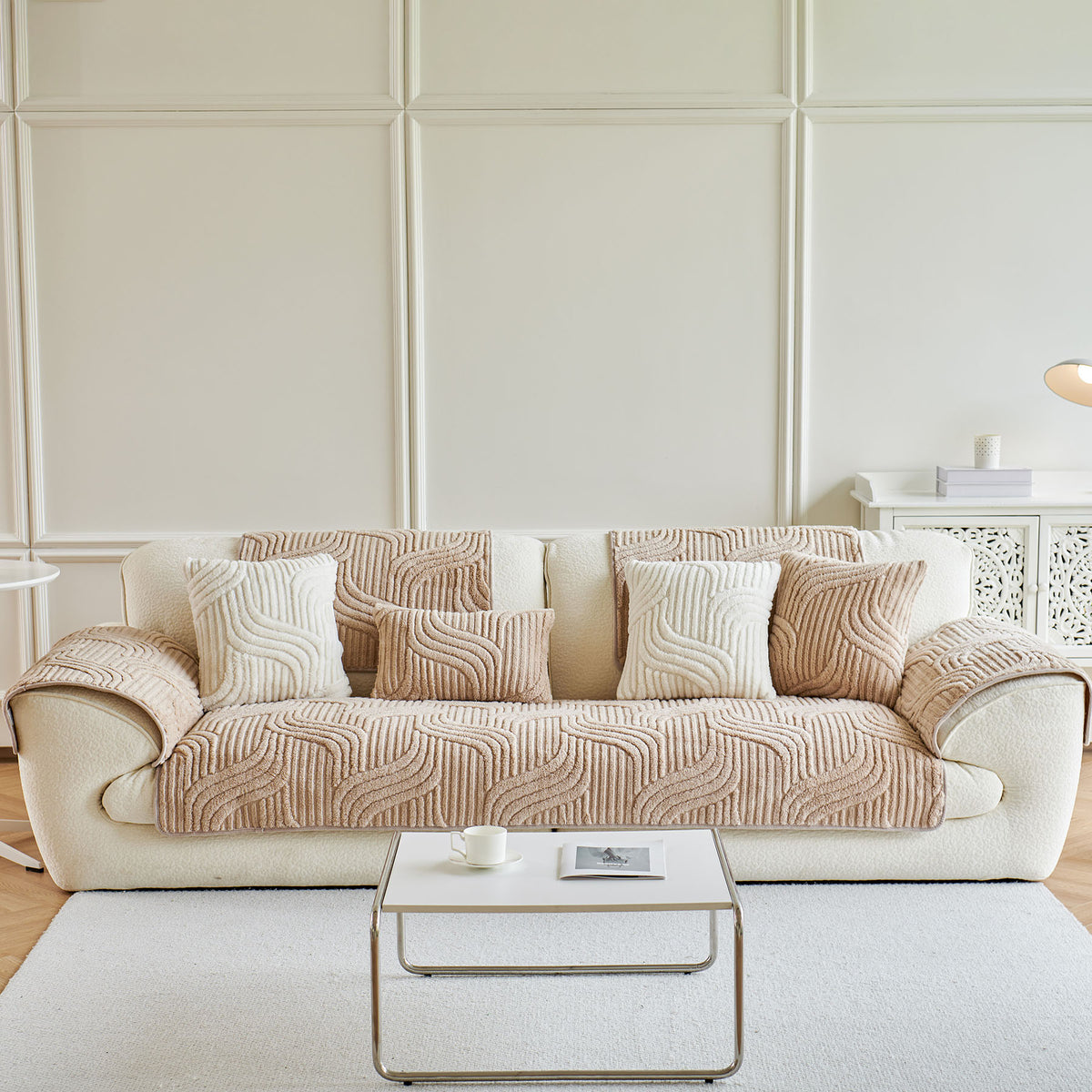 Luxury Plush Non-Slip Sofa Covers, Soft Fuzzy Embossed Sofa Topper & Seat Covers