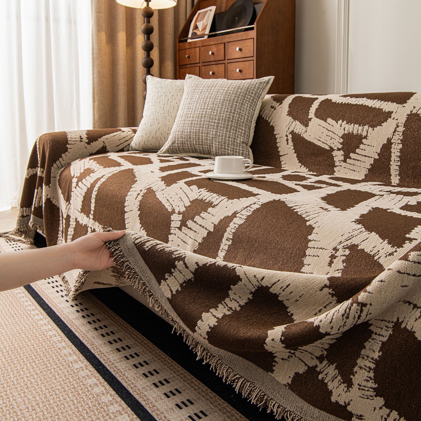 Modern Chenille Bold Abstract Pattern Sofa Cover, Artistic Decorative Furniture Cover