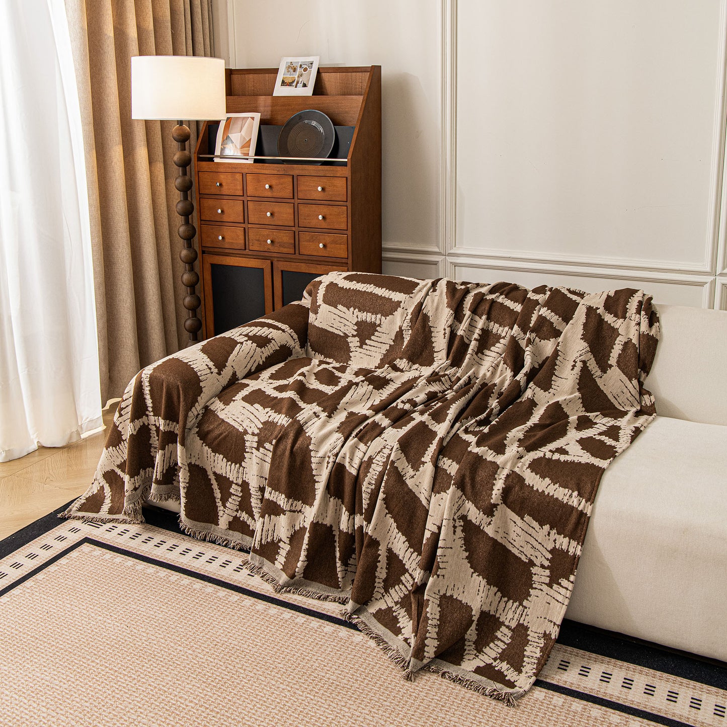 Modern Chenille Bold Abstract Pattern Sofa Cover, Artistic Decorative Furniture Cover