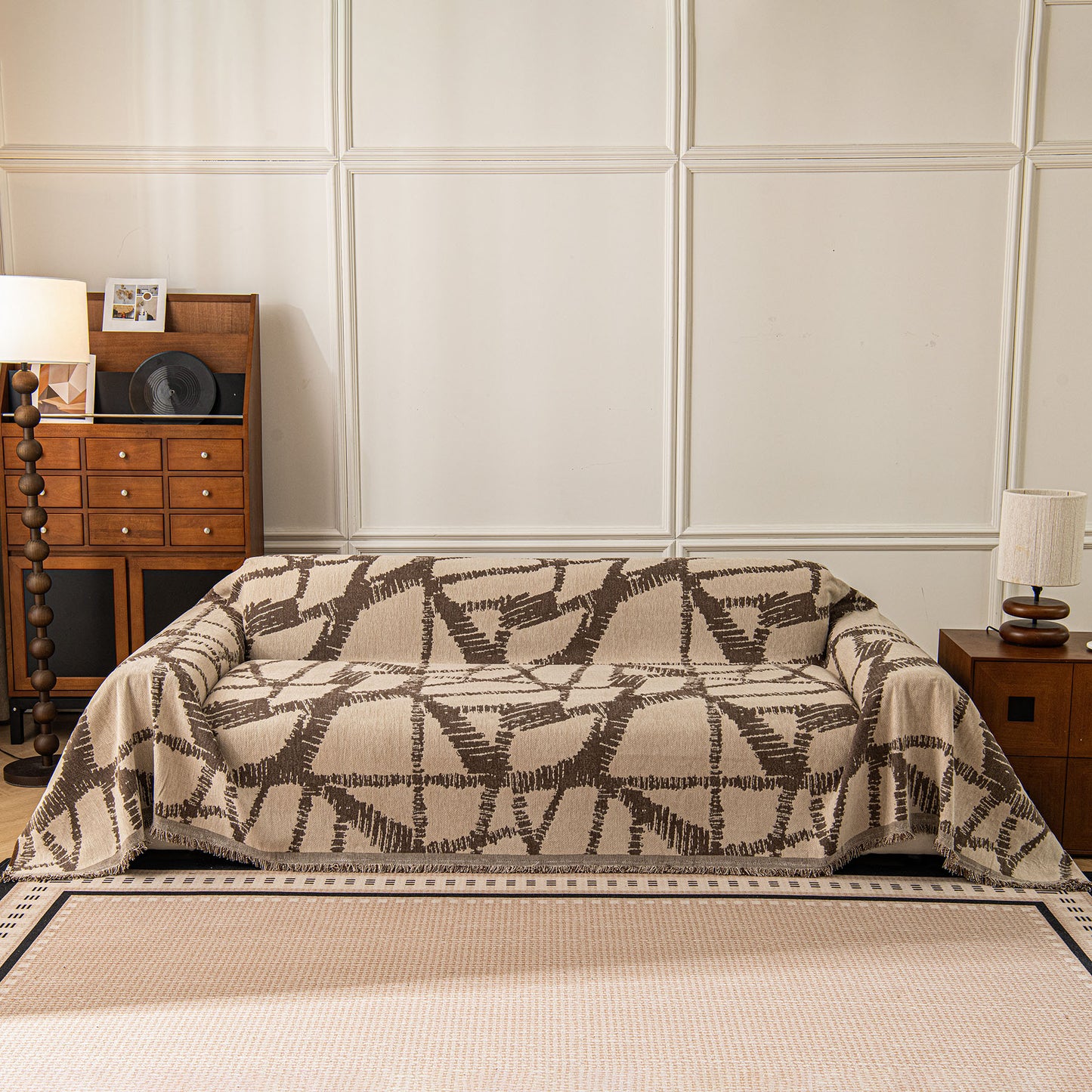 Modern Chenille Bold Abstract Pattern Sofa Cover, Artistic Decorative Furniture Cover