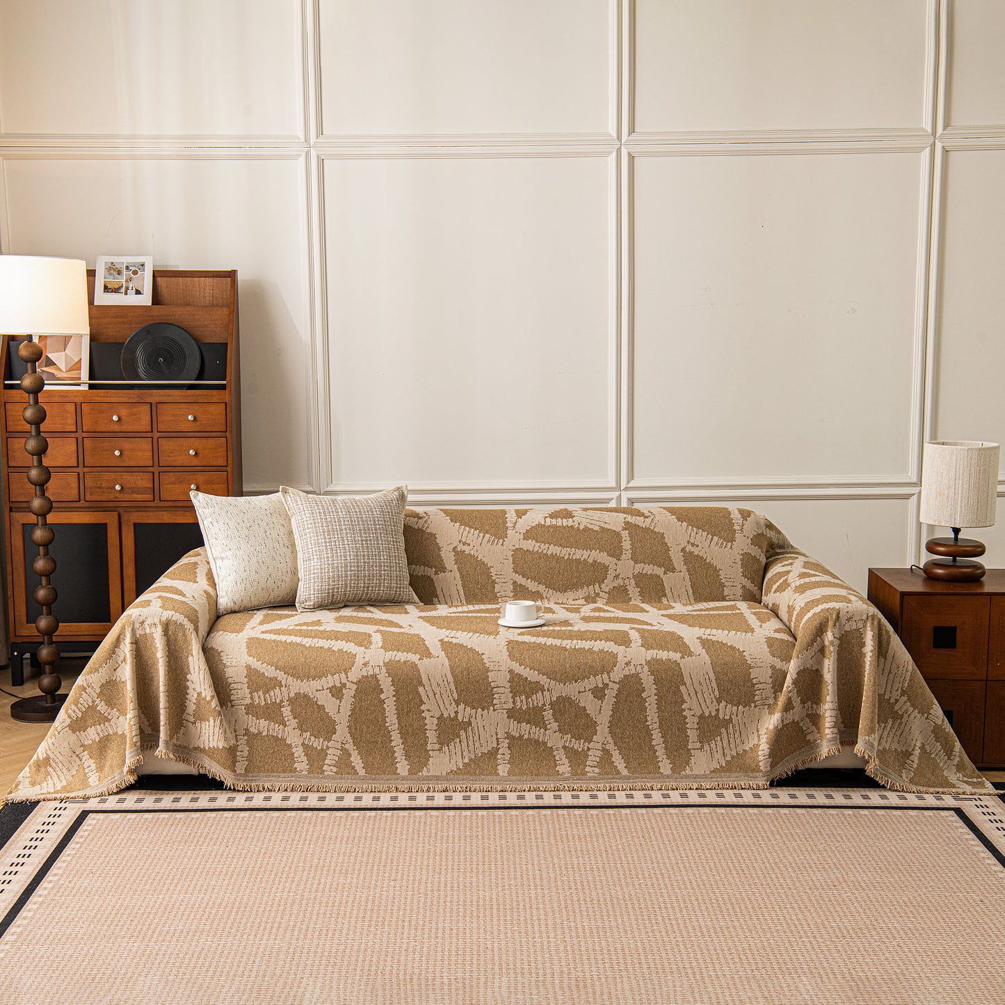 Modern Chenille Bold Abstract Pattern Sofa Cover, Artistic Decorative Furniture Cover