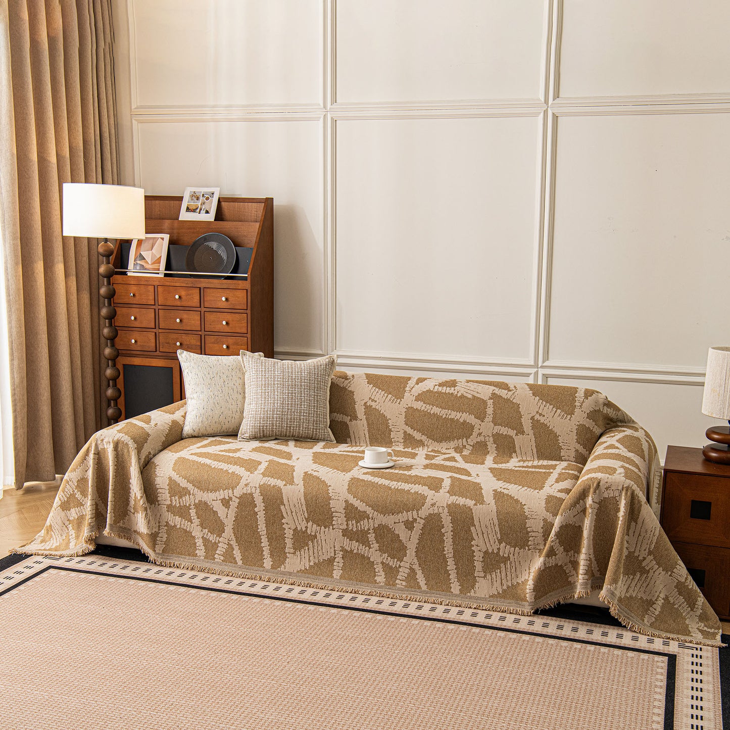 Modern Chenille Bold Abstract Pattern Sofa Cover, Artistic Decorative Furniture Cover