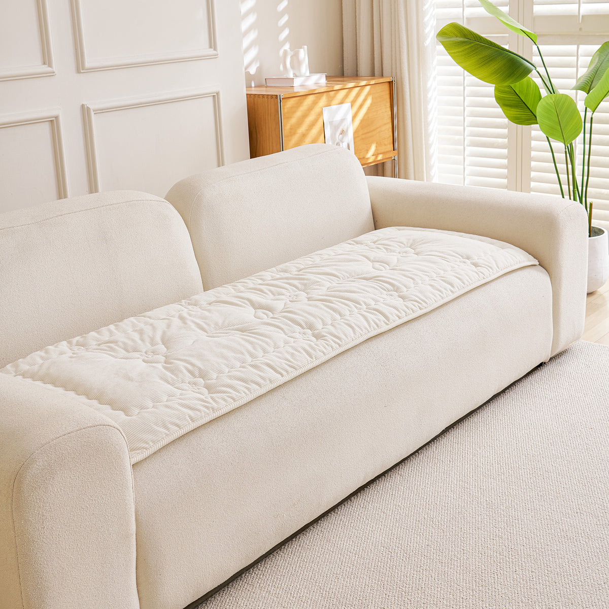 Quilted Corduroy Couch Topper, Non-Slip Soft Padded Sofa Protector Cover for Pets, Kids