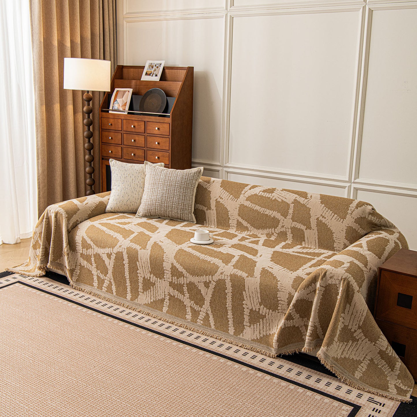Modern Chenille Bold Abstract Pattern Sofa Cover, Artistic Decorative Furniture Cover