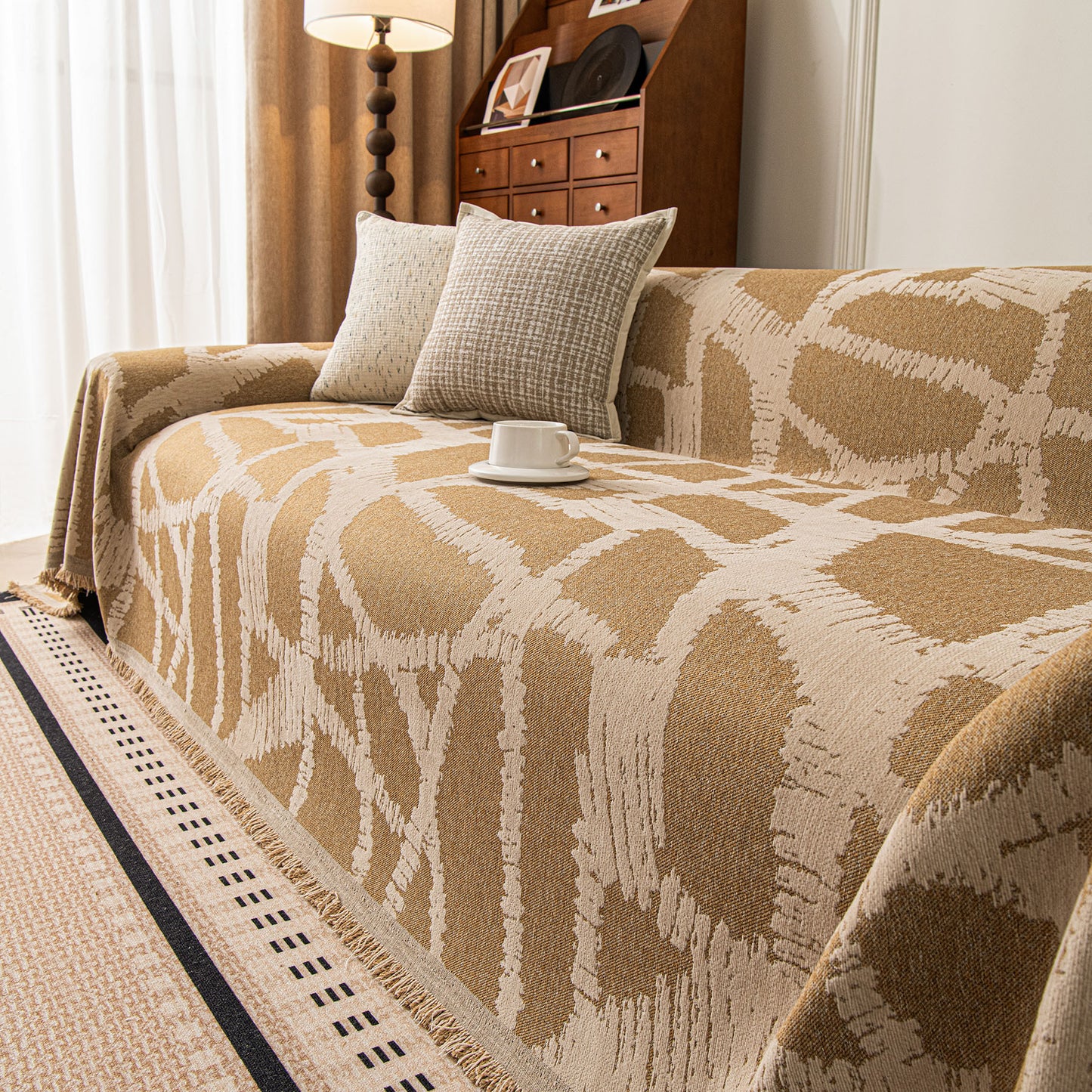 Modern Chenille Bold Abstract Pattern Sofa Cover, Artistic Decorative Furniture Cover