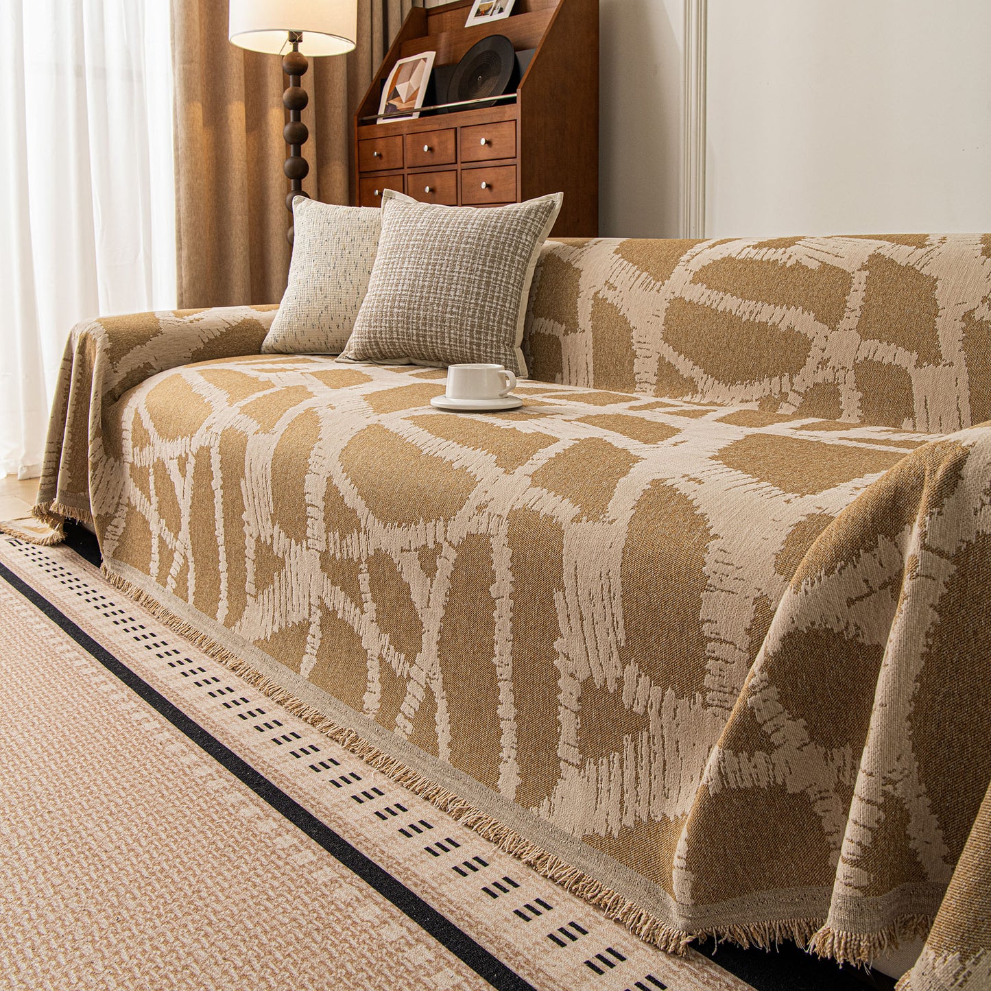 Modern Chenille Bold Abstract Pattern Sofa Cover, Artistic Decorative Furniture Cover